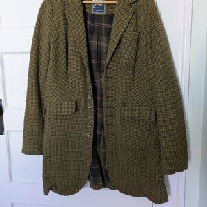 Free People Wool Long Blazer Jacket Tartan Gingham Size 6